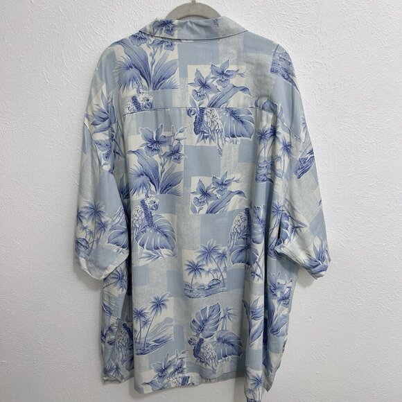 Caribbean Shirt Mens Sz 4XB Blue White Palm Leaves Silk Blend Hawaiian Button-Up - Picture 6 of 10